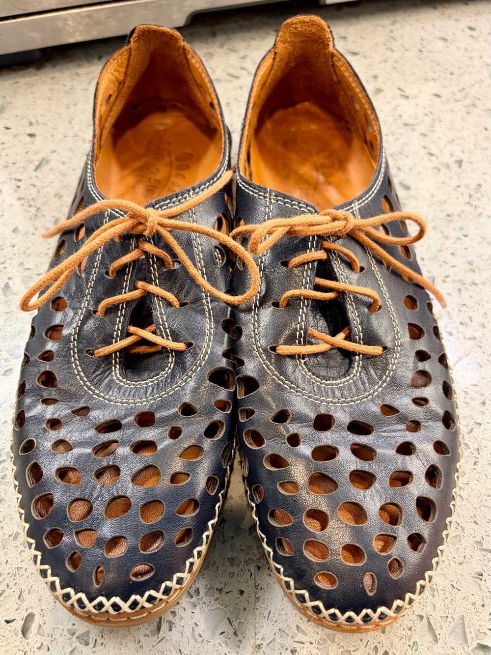 Spring Step Women's Black, Perforated Leather, Lace-up Flats